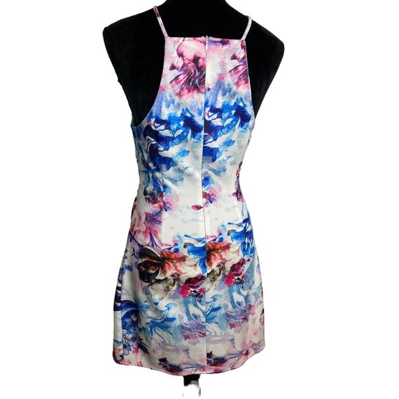 a. peach Womens Multicolor Floral Print Knit Dress with Waist Cutout Size M Sexy - Picture 2 of 9